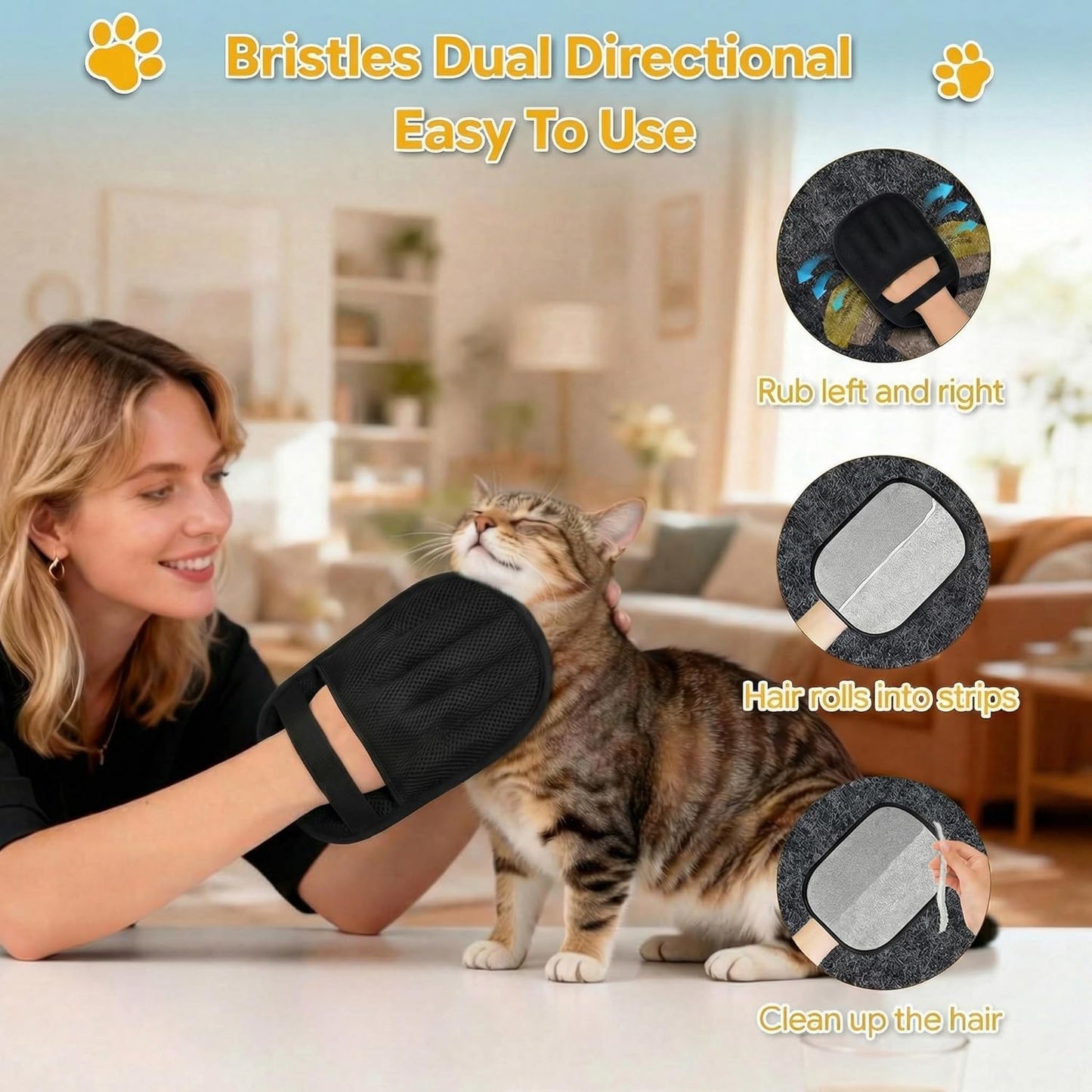 Pet Hair Remover Glove for Furniture, Electrostatic Dog & Cat Hair Removal Mitt, Reusable Pet Fur Remover for Couch, Carpet, Bedding, Clothes, Easy Cleaning Tool for Dog Hair and Cat Fur