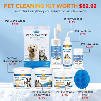 Dog Wipes Cleaning Deodorizing, Grooming Wipes & Paw Cleaner, Pet Cleaning Kit for Teeth, Ears, Eyes, Paw, Body, Ear Rinse, Essential Dog Supplies Set
